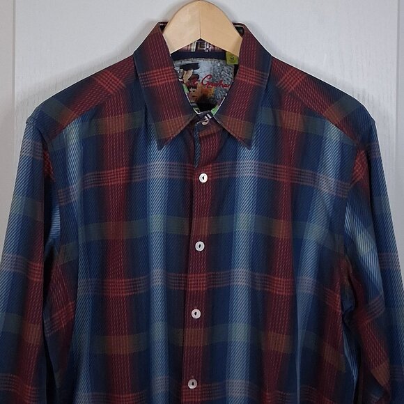 Robert Graham Shirt Men's M Button Down Long Sleeve Blue Red Cotton Flip Cuff - Picture 3 of 5